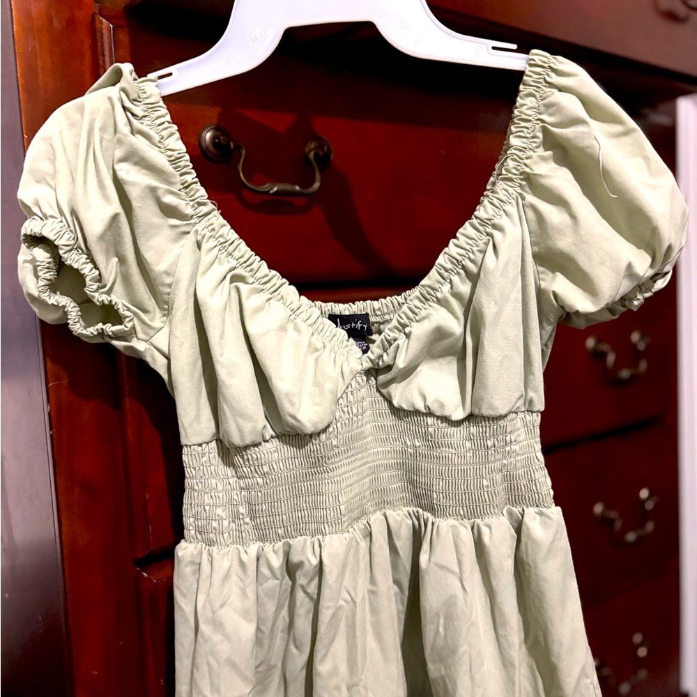 Justify Sage Green Gathered Dress